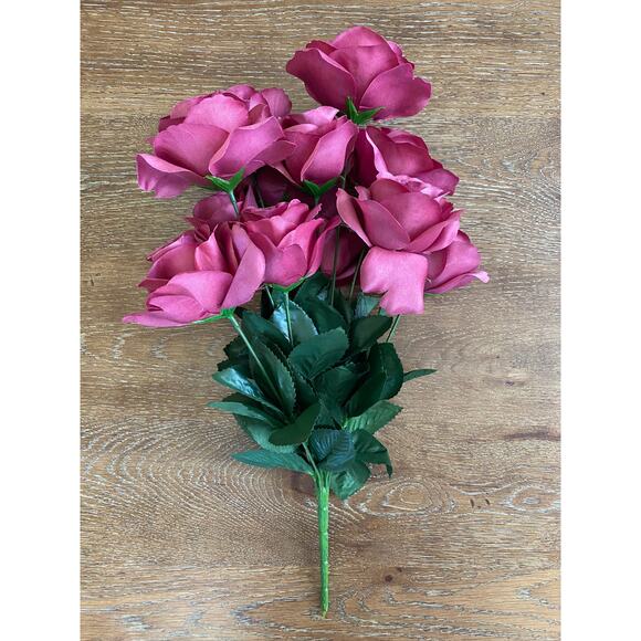 Fuchsia-colored Artificial Rose Bush Bouquet 17"H - Picture 4 of 7